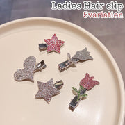 ヘアクリップ レディース 女性 婦人 髪留め 髪飾り ヘアアクセサリー 星型 ハート型 チューリップ型 白 ピンク ラインストーン かわいい 可愛い キュート おしゃれ キラキラ お出かけシーン
