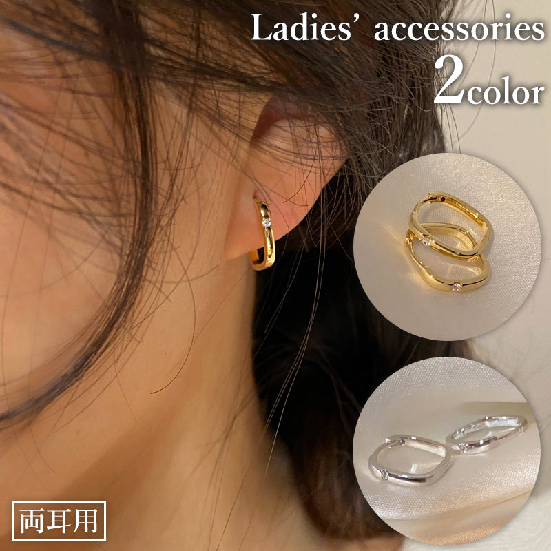 ピアス フープピアス 両耳用 レディース 女性 アクセサリー ラインストーン 高級感 上品 おしゃれ かわいい 輪っか リング シンプル プレゼント ギフト ゴールドカラー シルバカラー