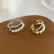 イヤーカフ レディース アクセサリー イヤーカフス 片耳用 ウェアリング パール調 2連風 おしゃれ シンプル 上品 かわいい 華やか ギフト 贈り物 プレゼント 女性用 婦人用 ゴールドカラー シルバーカラー