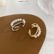 イヤーカフ レディース アクセサリー イヤーカフス 片耳用 ウェアリング パール調 2連風 おしゃれ シンプル 上品 かわいい 華やか ギフト 贈り物 プレゼント 女性用 婦人用 ゴールドカラー シルバーカラー