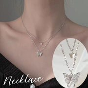 ネックレス ペンダント レディース アクセサリー シルバーカラー 2連風 バタフライ ちょうちょ 蝶 華奢 ラインストーン キラキラ チェーン 細め 高級感 エレガント カジュアル 高見え  おしゃれ 普段使い 鎖骨キレイ見え プレゼント 贈り物 ギフト お出かけ 女性