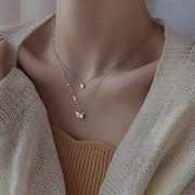 ネックレス ペンダント レディース アクセサリー シルバーカラー 2連風 バタフライ ちょうちょ 蝶 華奢 ラインストーン キラキラ チェーン 細め 高級感 エレガント カジュアル 高見え  おしゃれ 普段使い 鎖骨キレイ見え プレゼント 贈り物 ギフト お出かけ 女性