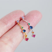 ピアス スタッドピアス ロングピアス 揺れる レディース 女性 アクセサリー ロング チェーン カラフル ラインストーン ゴールドカラー シルバーカラー お洒落 可愛い お出かけ 普段使い デイリー 耳飾り ファッション小物 婦人用 プレゼント ギフト