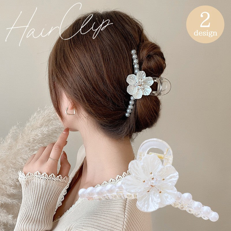 ヘアクリップ バンスクリップ ヘアアクセサリー レディース フラワー 花 フェイクパール 髪飾り 髪留め まとめ髪 ヘアアレンジ 大人上品 きれいめ アクリル おしゃれ 可愛い オフィス 通勤 エレガント フェミニン 簡単 女性用 婦人用 ワニクリップ クロウクリップ ファッション小物
