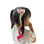 ヘアクリップ 髪留め エクステ付き キッズ 子ども 子供 女の子 ヘアアクセサリー カール ウェーブヘア 巻き髪 ゆる巻き 部分ウィッグ リボン ユニコーン グラデーションカラー キュート かわいい ガーリー ポップ カジュアル 華やか