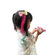 ヘアクリップ 髪留め エクステ付き キッズ 子ども 子供 女の子 ヘアアクセサリー カール ウェーブヘア 巻き髪 ゆる巻き 部分ウィッグ リボン ユニコーン グラデーションカラー キュート かわいい ガーリー ポップ カジュアル 華やか