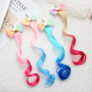 ヘアクリップ 髪留め エクステ付き キッズ 子ども 子供 女の子 ヘアアクセサリー カール ウェーブヘア 巻き髪 ゆる巻き 部分ウィッグ リボン ユニコーン グラデーションカラー キュート かわいい ガーリー ポップ カジュアル 華やか