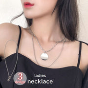 ネックレス レディース 女性用 アクセサリー チェーン ごつめ 太め 重ね付け風 二連 チャーム付き シルバーカラー おしゃれ カジュアル プレゼント ギフト 贈り物 シンプル 婦人用 銀色