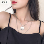 ネックレス レディース 女性用 アクセサリー チェーン ごつめ 太め 重ね付け風 二連 チャーム付き シルバーカラー おしゃれ カジュアル プレゼント ギフト 贈り物 シンプル 婦人用 銀色