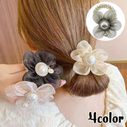ヘアゴム ヘアアクセサリー レディース 髪飾り 髪留め フラワー 大ぶり フェイクパール シフォン 花 大人上品 ヘアアレンジ おしゃれ かわいい パーティー イベント お出かけ デート 透け感 女性用 ファッション小物