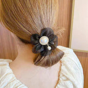 ヘアゴム ヘアアクセサリー レディース 髪飾り 髪留め フラワー 大ぶり フェイクパール シフォン 花 大人上品 ヘアアレンジ おしゃれ かわいい パーティー イベント お出かけ デート 透け感 女性用 ファッション小物
