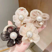ヘアゴム ヘアアクセサリー レディース 髪飾り 髪留め フラワー 大ぶり フェイクパール シフォン 花 大人上品 ヘアアレンジ おしゃれ かわいい パーティー イベント お出かけ デート 透け感 女性用 ファッション小物