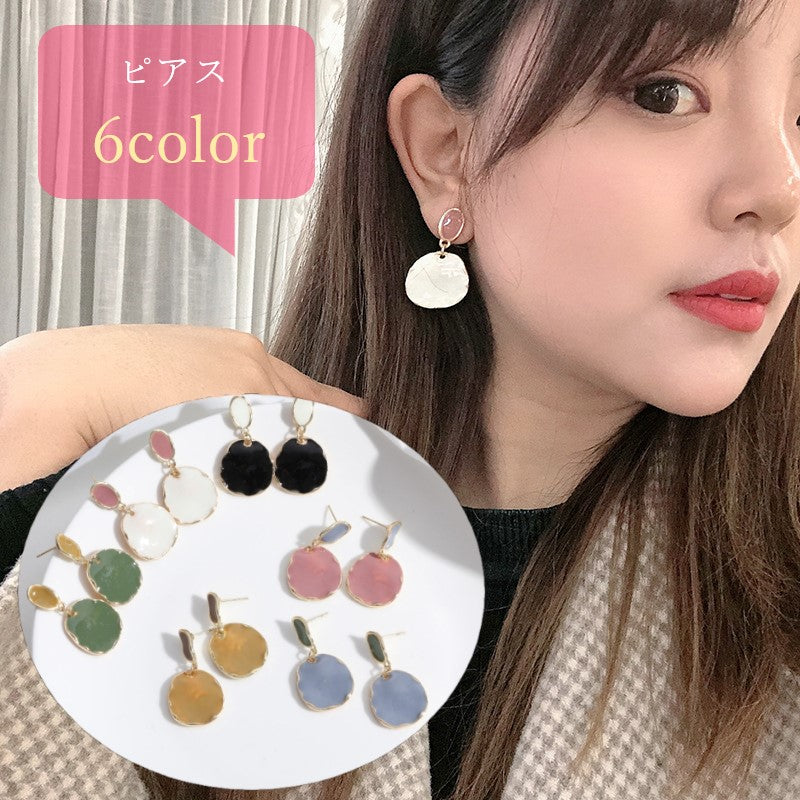 スタッドピアス レディース 女性 アクセサリー ファッション雑貨 ラウンド プレート ホワイト ピンク ブラック シンプル かわいい キュート エレガント フェミニン ガーリー フォーマル プレゼント ギフト