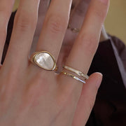 指輪 オープンリング レディース 女性用 アクセサリー 貝殻調 ラインストーン 2連 おしゃれ 可愛い 上品 プレゼント ゴールドカラー