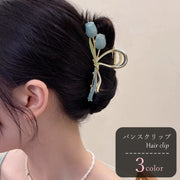 バンスクリップ ヘアクリップ 髪留め レディース 女性 ヘアアクセサリー ファッション雑貨 大きめ チューリップ 花 フラワー ゴールドカラー ブルー ピンク エレガント ガーリー フェミニン かわいい キュート おしゃれ