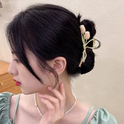バンスクリップ ヘアクリップ 髪留め レディース 女性 ヘアアクセサリー ファッション雑貨 大きめ チューリップ 花 フラワー ゴールドカラー ブルー ピンク エレガント ガーリー フェミニン かわいい キュート おしゃれ