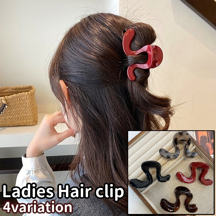 ヘアクリップ バンスクリップ レディース 女性 婦人 大人 髪留め 髪飾り ヘアアクセサリー ウェーブ型 黒 赤 琥珀色 ヒョウ柄 おしゃれ カジュアル シンプル お出かけシーン