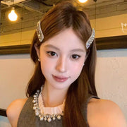 ヘアピン 2個セット パッチン留め レディース ラインストーン ビジュー 細長型 前髪 サイド 髪留め ヘアアレンジ パーティー