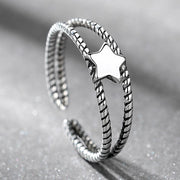 指輪 オープンリング レディース 女性 アクセサリー スター 星 ヴィンテージ風 ファッション小物 しましま おしゃれ シンプル かわいい カジュアル レトロ ギフト プレゼント 普段使い 銀色