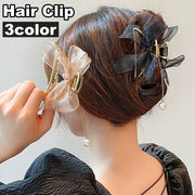 ヘアクリップ バンスクリップ 髪留め レディース 女性用 ヘアアクセサリー パール調 リボン チュールレース 髪飾り ヘアアレンジ 上品 エレガント おしゃれ かわいい パーティー 結婚式 入学式 フォーマル
