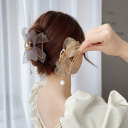 ヘアクリップ バンスクリップ 髪留め レディース 女性用 ヘアアクセサリー パール調 リボン チュールレース 髪飾り ヘアアレンジ 上品 エレガント おしゃれ かわいい パーティー 結婚式 入学式 フォーマル