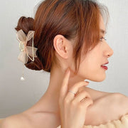 ヘアクリップ バンスクリップ 髪留め レディース 女性用 ヘアアクセサリー パール調 リボン チュールレース 髪飾り ヘアアレンジ 上品 エレガント おしゃれ かわいい パーティー 結婚式 入学式 フォーマル