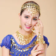 ヘッドアクセサリー ネックレス ブレスレット フックピアス 4点セット ベリーダンス 衣装小物 ヘアアクセサリー ヘア小物 レディース 女性 婦人 髪飾り 首飾り 腕輪 両手用 耳飾り 両耳用 コイン 揺れる 三角 スクエア 華やか アラビアン ステージ衣装 ゴージャス 発表会 イベント 仮装 おしゃれ かわいい カチューシャ アクセサリー 金色 銀色