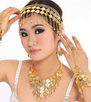 ヘッドアクセサリー ネックレス ブレスレット フックピアス 4点セット ベリーダンス 衣装小物 ヘアアクセサリー ヘア小物 レディース 女性 婦人 髪飾り 首飾り 腕輪 両手用 耳飾り 両耳用 コイン 揺れる 三角 スクエア 華やか アラビアン ステージ衣装 ゴージャス 発表会 イベント 仮装 おしゃれ かわいい カチューシャ アクセサリー 金色 銀色