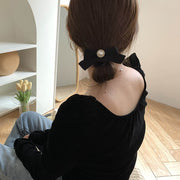 ヘアゴム 髪ゴム ヘアアクセサリー レディース 女性 リボン フェイクパール パール調 シンプル 髪留め まとめ髪 ヘアアレンジ ポニーテール お洒落 大人可愛い きれいめ お出かけ 普段使い デイリー 婦人
