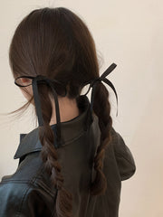 ヘアゴム リングゴム 2本セット レディース 髪飾り 髪留め ヘアアクセサリー リボン ロング サテン風 ベロア調 細め 可愛い