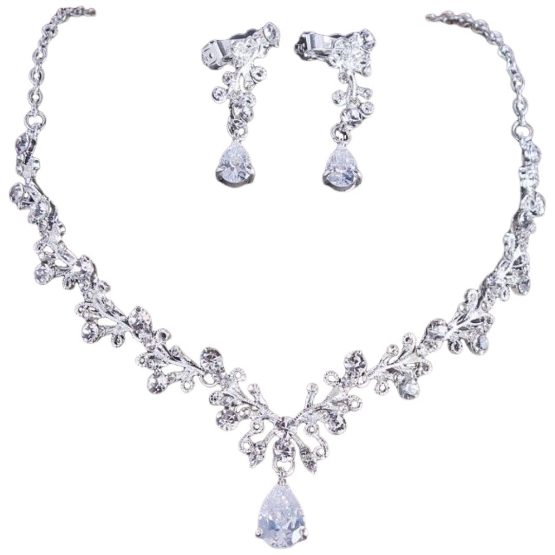 ネックレス ピアス イヤリング 2点セット レディース アクセサリー ラインストーン ウェディング ブライダルパーティー 結婚式