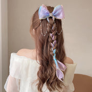 ヘアクリップ 髪留め レディース 女性 ヘアアクセサリー ファッション雑貨 ダブルリボン 編み込みリボン チェーン フェイクパール 星 スター ワニクリップ オーガンジー グラデーション カラフル ピンク ブルー ホワイト ガーリー ポップ カジュアル 夢かわ系 メルヘンチック