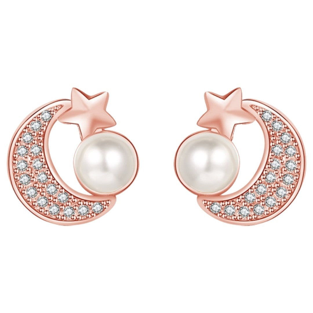 ピアス スタッドピアス 両耳用 アクセサリー レディース 女性 婦人 ラインストーン フェイクパール 月 ムーン かわいい おしゃれ ギフト プレゼント 贈り物 ファッション雑貨