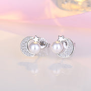 ピアス スタッドピアス 両耳用 アクセサリー レディース 女性 婦人 ラインストーン フェイクパール 月 ムーン かわいい おしゃれ ギフト プレゼント 贈り物 ファッション雑貨