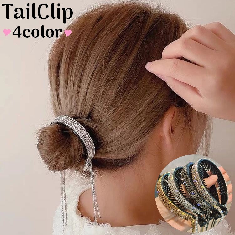 テールクリップ ヘアクリップ ラインストーン レディース ヘアアクセサリー タッセル キラキラ おしゃれ かわいい ガーリー エレガント 女性
