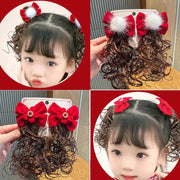 ヘアクリップ 子供用 ヘアアクセサリー 付け毛付 くちばしクリップ キッズ ベビー 女の子 七五三 パーティー クリスマス お正月 ヘアアレンジ エクステ風 レッド リボン 赤