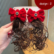 ヘアクリップ 子供用 ヘアアクセサリー 付け毛付 くちばしクリップ キッズ ベビー 女の子 七五三 パーティー クリスマス お正月 ヘアアレンジ エクステ風 レッド リボン 赤