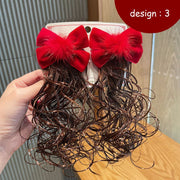 ヘアクリップ 子供用 ヘアアクセサリー 付け毛付 くちばしクリップ キッズ ベビー 女の子 七五三 パーティー クリスマス お正月 ヘアアレンジ エクステ風 レッド リボン 赤