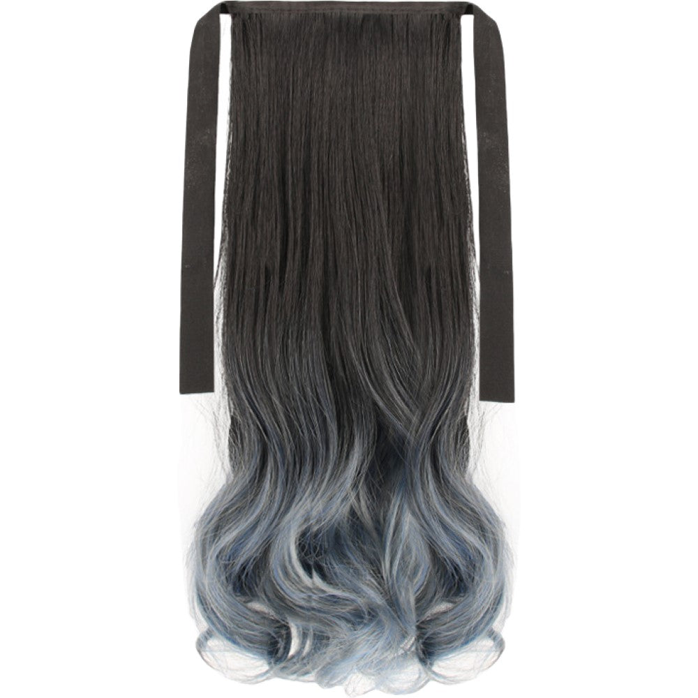 部分ウィッグ エクステ つけ髪 つけ毛 カール 巻き髪 ロング 40cm レディース 女性 ヘアアクセサリー グラデーション ワンタッチ 紐 ポニーテール イメージチェンジ カラー おしゃれ かわいい ふんわり ナチュラル ポイントウィッグ コスプレ エクステンション お出かけ イベント 青 灰 黄 茶