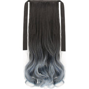 部分ウィッグ エクステ つけ髪 つけ毛 カール 巻き髪 ロング 40cm レディース 女性 ヘアアクセサリー グラデーション ワンタッチ 紐 ポニーテール イメージチェンジ カラー おしゃれ かわいい ふんわり ナチュラル ポイントウィッグ コスプレ エクステンション お出かけ イベント 青 灰 黄 茶
