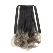 部分ウィッグ エクステ つけ髪 つけ毛 カール 巻き髪 ロング 40cm レディース 女性 ヘアアクセサリー グラデーション ワンタッチ 紐 ポニーテール イメージチェンジ カラー おしゃれ かわいい ふんわり ナチュラル ポイントウィッグ コスプレ エクステンション お出かけ イベント 青 灰 黄 茶