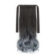 部分ウィッグ エクステ つけ髪 つけ毛 カール 巻き髪 ロング 40cm レディース 女性 ヘアアクセサリー グラデーション ワンタッチ 紐 ポニーテール イメージチェンジ カラー おしゃれ かわいい ふんわり ナチュラル ポイントウィッグ コスプレ エクステンション お出かけ イベント 青 灰 黄 茶