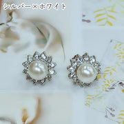 イヤリング イヤークリップ ピアス レディース 女性 アクセサリー ファッション雑貨 ラインストーン フェイクパール 花 フラワー 星 スター シルバーカラー ホワイト シンプル かわいい キュート フェミニン フォーマル プレゼント ギフト
