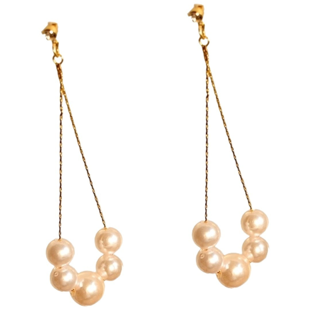 ピアス 両耳用 スタッドピアス アクセサリー レディース 女性 チェーン パール調 揺れる おしゃれ かわいい ギフト プレゼント 贈り物