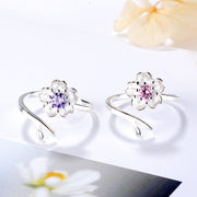 指輪 オープンリング アクセサリー レディース 女性用 ラインストーン 銀色 シルバーカラー 桜 お花 フラワー 調整可能 開口 かわいい おしゃれ ギフト 記念日 誕生日 プレゼント 贈り物 ファッション小物