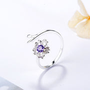 指輪 オープンリング アクセサリー レディース 女性用 ラインストーン 銀色 シルバーカラー 桜 お花 フラワー 調整可能 開口 かわいい おしゃれ ギフト 記念日 誕生日 プレゼント 贈り物 ファッション小物