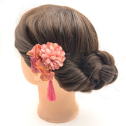 ヘアクリップ ヘアアクセサリー 髪飾り レディース 女性 婦人 まとめ髪 ヘアアレンジ フラワー 花 タッセル 浴衣 着物 和装 揺れる 華やか 大ぶり 和装小物 おしゃれ かわいい きれいめ 上品 ネイビー 赤 ピンク 成人式