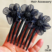 ヘアコーム かんざし 簪 女性用 ヘアアクセサリー 髪飾り 髪留め チュール 花 フラワー ビジュー 夜会巻き 着物 和装 浴衣