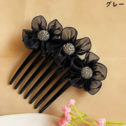 ヘアコーム かんざし 簪 女性用 ヘアアクセサリー 髪飾り 髪留め チュール 花 フラワー ビジュー 夜会巻き 着物 和装 浴衣