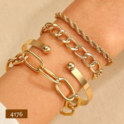 ブレスレット セット レディース アクセサリー 腕輪 チェーンブレスレット ゴールドカラー シルバーカラー 重ね付け ボールチェーン ロープチェーン スタイリッシュ バングル おしゃれ 華奢